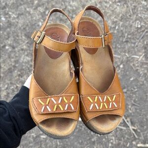 Sergio TOMANI leather open toe wedge sandals cork